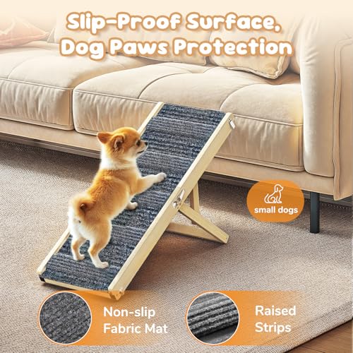 Pawaboo Foldable Dog Ramp, Small Dog Ramp for Couch, 4 Adjustable Height from 13'' to 21", Stable Pet Steps with Non-Slip Pad, Portable Pet Ramps Use for Couch Sofa Stairs, Wood