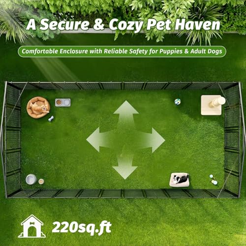 20x10 FT Outdoor Dog Kennel with Waterproof Roof, Heavy Duty Dog Enclosures with Galvanized Welded Wire Steel & Dual Safety Lock