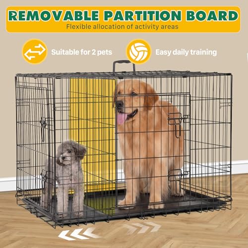 Aidoly Dog Crate - Medium 36 Inch Double Door Portable Dog Cage, Metal Wire Pet Kennel with Secure Lock, Leak-Proof Pan Tray, Foldable Design for Dogs Pets Indoor Training and Outdoor Travel