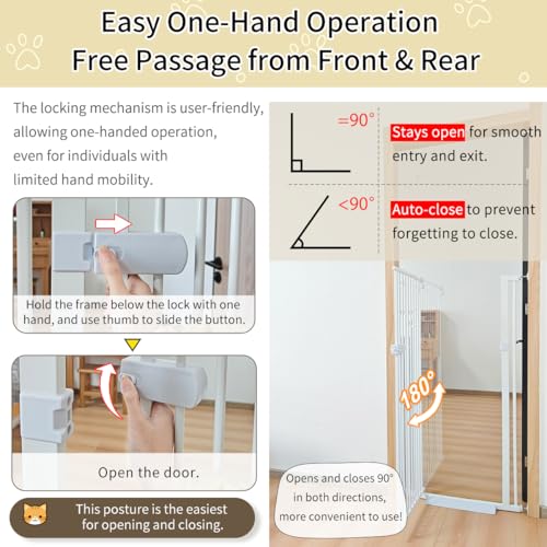 Lumizone Extra Tall Cat Gate 61.02" High Pressure Mounted 29.92"-34.24" Extra Wide 1.37" Gap No Drilling Auto-Close One-Handed Operation Tall Pet Gate for Dogs(White, 61.02" H x 29.92"-34.24" W)