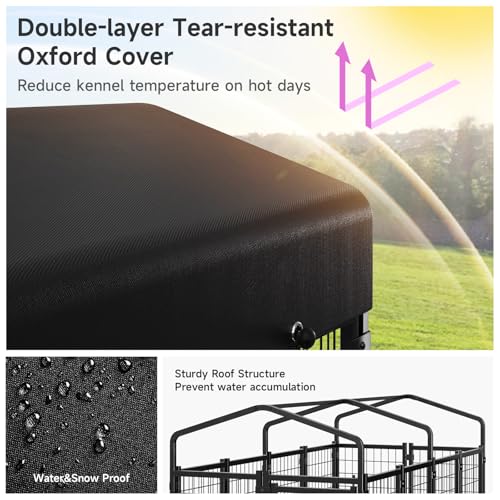 Guiferland Dog Kennel Outdoor, Large Outside Dog Kennel with Roof & Swivel Feeders/Removable Doggy Door Allow Connecting Your Dog House, Heavy Duty Dog Run Pen for Medium/Large Dogs (8'L x 4'W x 6'H)