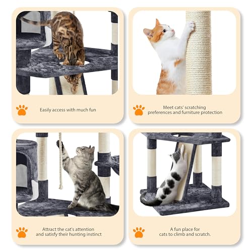 Yaheetech 79in Multi-Level Cat Trees Indoor Cat Tower with Sisal-Covered Scratching Posts, Plush Perches and Condo for Kittens, Cats and Pets - Dark Gray and White