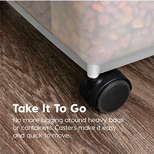 IRIS USA Airtight Dog Food Storage Container, WeatherPro, Up to 25 lbs, Removable Wheels, for Dog Cat Bird and Other Pet Food Storage Bin, Keep Fresh, Translucent Body, Made in USA, Clear/Black