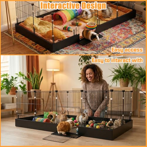 SNAAT Guinea Pig Cages DIY Small Animal Playpen with Waterproof Liner, Expandable Cage for Guinea Pigs, Metal Wire Yard Fence Rabbit Cage