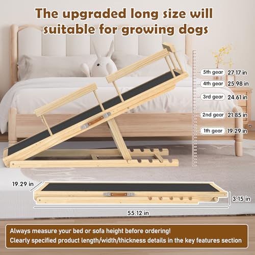 Dog Ramp for Bed and Couch 55" with Non-Slip Surface & Side Rails