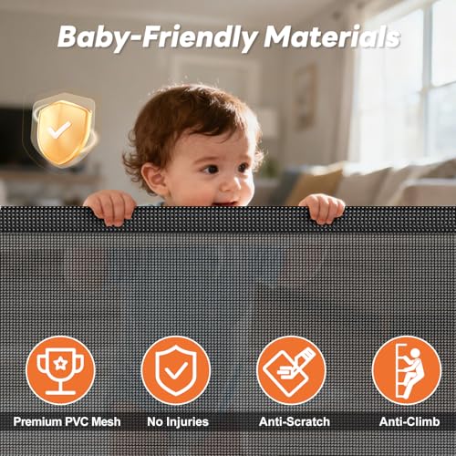 Retractable Baby Gate for Stairs and Doorways, 55" Wide x 33" Tall Mesh Dog Gate for Indoor & Outdoor Use, Safety Gate for Babies and Pets, Child Gates for Hallways, Hardware Mounted, Black