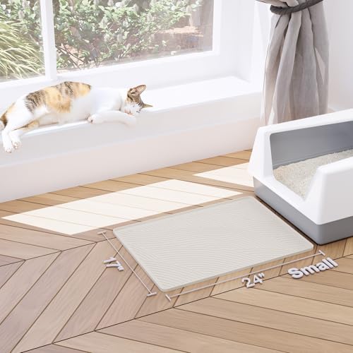 BANLYEO Cat Litter Box Mat - SM Small Medium Size 24 x 17 in, Water Proof, Kitty Litter Trapping Mat, Easy to Clean, Scatter Control, Odorless, Pet Supplies for Indoor Cats, Warm Beige