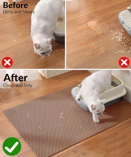 Cooyes Cat Litter Mat - Cut to Fit Any Place, 47"x35" Extra Large Litter Trapping Mat for Litter Box, Easy to Clean, Waterproof & Non-Slip Kitty Pad, Scatter Control to Protect the Floor (Khaki)