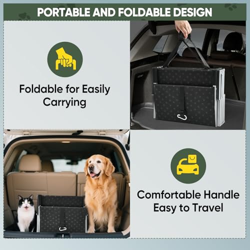 Sakerplus Dog Ramps for Car, 17.7inch Wide Foldable Dog Stairs with Non Slip Surface, Portable Pet Steps for SUV, High Beds, Truck, Support Up to 200lb, 5 Steps