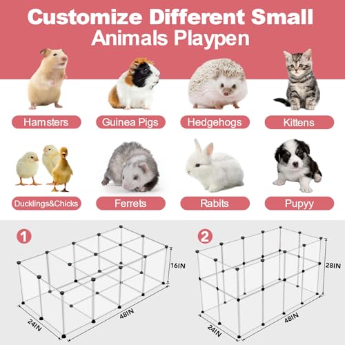 24 Panels Portable Small Animals Playpen,48"x 24"x 28" Transparent Pet Playpen,Portable Plastic Enclosure,Puppy Play Pen for Indoors Outdoor Pet Fence for Guinea Pigs,Bunny,Ferrets,Hamsters,Hedgehogs