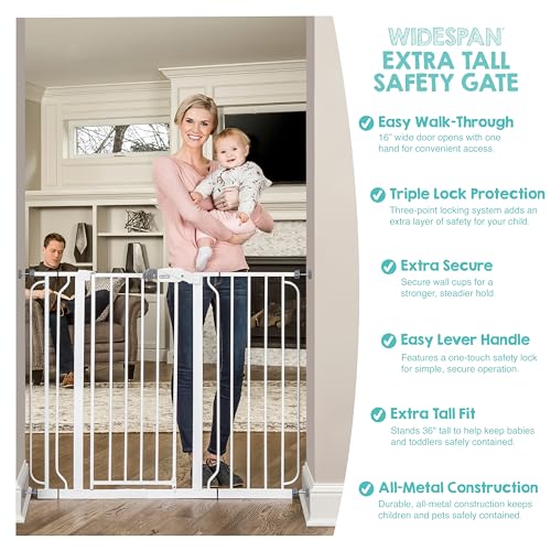 Regalo Safety 36" Extra Tall and 49" Wide Baby Gate for Doorways & Bottom of Stairs, Pressure Mounted Walk Through Baby Gate for Toddlers & Pets, Tested & Safe, American Designed, American Owned