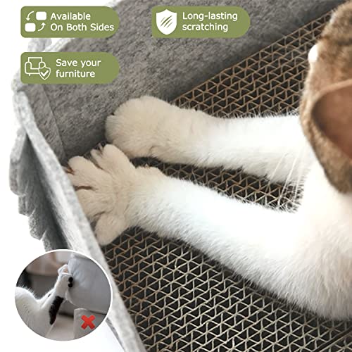 TIGOADT Felt Cat Scratcher Lounge Box with Removable Cardboard,Rectangular Cat Bed with Corrugated Board, Pet Scratching Pad for Furniture Protection, Training Toy (Gray)