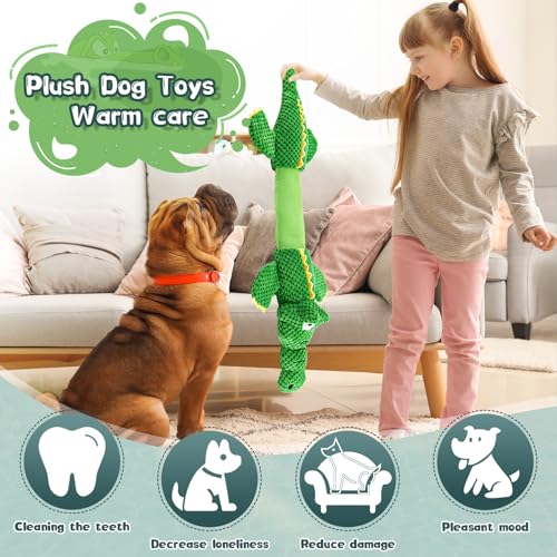 WOWBALA Dog Squeaky Toys, 24-31 Inch Stretchable Crocodile Plush Toy, Interactive Tug of War Toy for Puppies, Small, Medium and Large Dogs, Crinkle Chew Toy for Indoor & Outdoor Fun