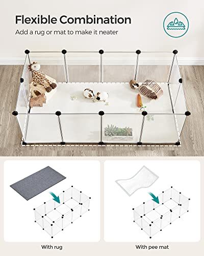 SONGMICS 20 Panels Pet Playpen with Floor, Small Animal Playpen, Pet Fence Indoor, DIY Plastic Enclosure for Guinea Pigs, Bunny, Hamsters, Hedgehogs, 49.2 x 24.8 x 16.5 Inches, White ULPC001W01