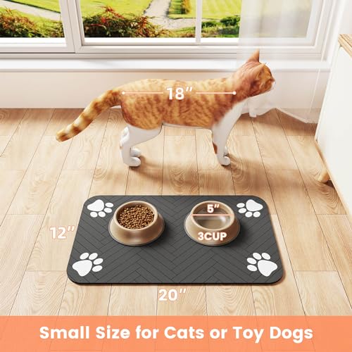 Pet Feeding Mat-Absorbent Pet Placemat for Food and Water Bowl, with Waterproof Rubber Backing, Quick Dry Water Dispenser Mat for Dog and Cat (27"x17", Striped Dark Gray)