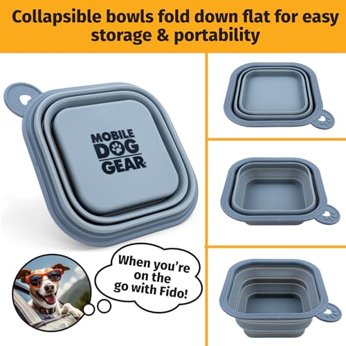 Mobile Dog Gear Small Collapsible Dog Water Bowls for Travel (Set of 2, 2 Cups Each) - Portable Foldable Bowl for Feeding Pets, Cats & Dogs - Easy to Clean Silicone Dish, Great for Camping & Traveling
