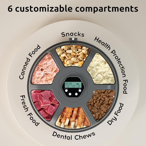 Automatic Wet Food Cat Feeder, Auto Refrigerated Wet Foods Feeder for Cats Dogs 6 Meal Timed Fresh Foods Dispenser with 2 Ice Packs, Fresh Food Bowl for Cats & Small Dogs Puppy Kitty, White