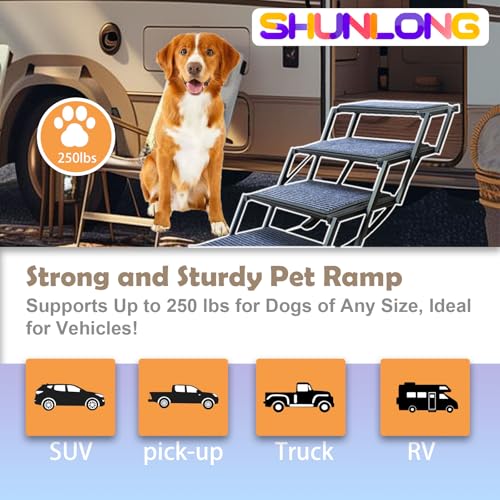 Dog Ramp for Car Truck and SUV Dog Stairs for Large Dogs Folding Pet Stairs with Non-Slip Rug Surface Supports Up to 250 lbs (5 Steps)