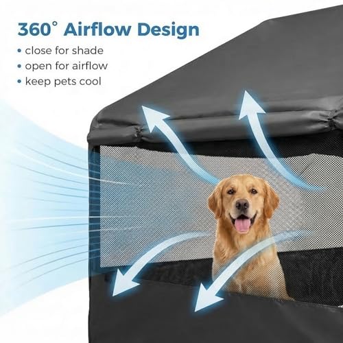 Yokaniwa Dog Tent House Outdoor Shade 4'x4'x3' Shelter for Large Medium Pets,Outside Sun Rain Waterproof Canopy with Three-Sided Breathable Mesh Windows,Livestock House with Ground Nails,Dark Gray