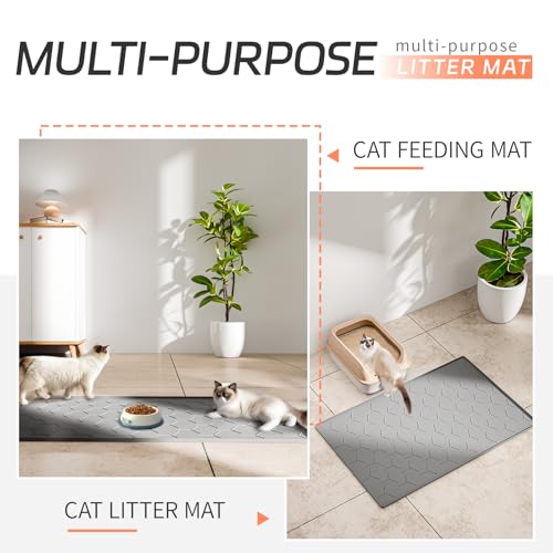 Bulkniu Large Silicone Cat Litter Mat, Waterproof/Urineproof, Litter Recycling, Easy to Clean, Soft on Kitty Paw (22"X34"- Grey)