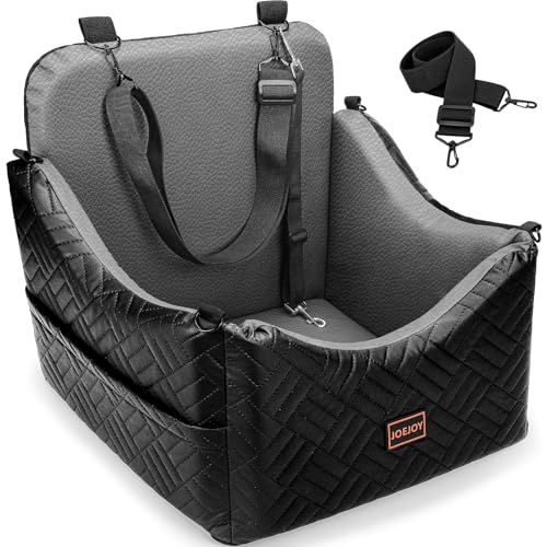 JOEJOY Dog Car Seats for Small Medium Dogs, Wipe Clean Waterproof Detachable PU Leather Cover, Thickened 2 inch Memory Foam Pet Car Seat with Safety Belt and Storage Pockets(No Cushion)