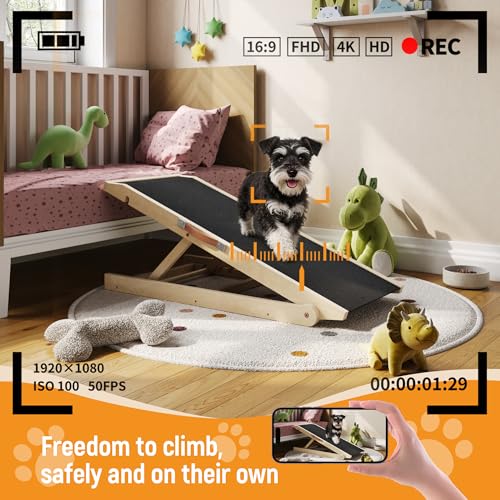 40" Dog Ramp for Couch & Low Bed – Extra Wide 16” Non-Slip Walking Surface, Load 200 lbs, Adjustable Pet Ramp with 4" Top Platform for Small Senior Dogs Dachshund Corgi – Dog Stairs Alternative