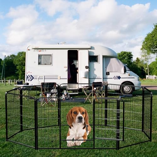 NEWBULIG Dog Playpen for Indoor 32 Inch 8 Panels - Portable Heavy Duty Metal Pet Exercise Pen with Door, Foldable Small Dog Puppy Playpen Fence for Outdoor RV, Camping, Yard, Garden