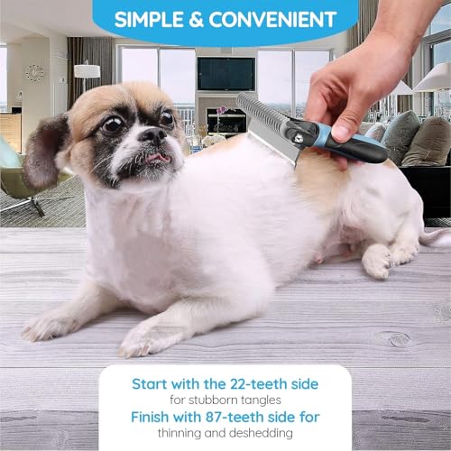 Cat Brush and Dog Brush for Shedding, 2-in-1 Dual Head Pet Grooming Tool for Dogs & Cats, Pet Hair Remover Comb for Long & Short Hair, Detangling Undercoat Rake, Removes Mats, Tangles & Loose Fur