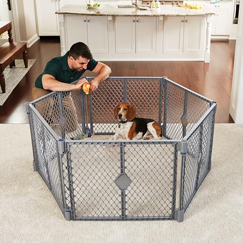 MyPet Petyard: 5.5 Ft. Wide Customizable Folding Dog Playpen Indoor/Outdoor. Made in USA. 6-Panel Puppy Playpen. Freestanding Play Pen Dog Gate 26" Tall, Fieldstone