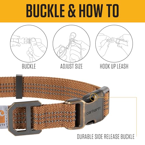 Carhartt Fully Adjustable Nylon Webbing Collars for Dogs, Reflective Stitching for Visibility, Hunter Orange (Nylon Webbing), Large