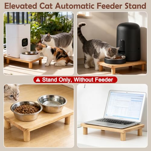 SZEE Cat Food Stand for Automatic Feeder & Tradition Bowls, Elevated Cat Food Table Station, Raises Feeder/Bowl by 2 3/8", Premium Solid Wood Material, Relieves Spine and Joints Noticeably on Pets