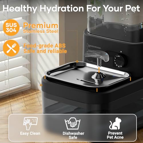 3L Filterless Cat Water Fountain, Wireless Motion Sensor Fountain with 4000mAh Battery, Stainless Steel Cat Bowls, Separate Water Tanks, Quiet – Black