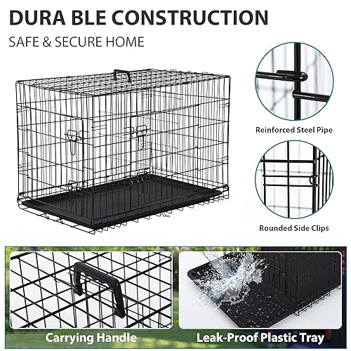 48 Inch Extra Large Dog Crates for Medium Dogs Double-Door Folding XXL Dog Crates for Large Dogs Indoor/Outdoor Dog Cages for Large Dogs Metal Wire Dog Kennel with Plastic Tray and Handle(Black)