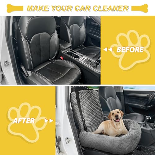 Dog Car Seat for Small Medium Dogs,Detachable Washable Travel Safety Pet Booster Seat, Comfy Ultra Soft and Multifunctional Car Travel Bed,Grey