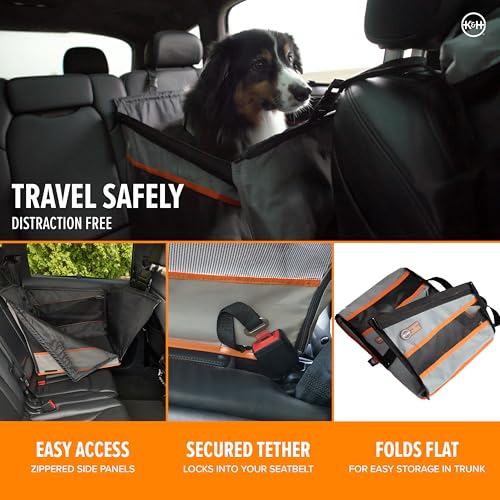 K&H Pet Products Buckle N Go Dog Car Seat for Large Dogs, Waterproof Fabric, Breathable Mesh Sides, Adjustable Seat Belt Leash, Carseat for Medium to Large Pets, Car Seat Cover - 21 X 19 X 19in