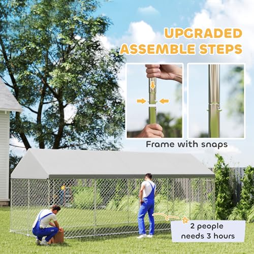 PawHut Outdoor Dog Kennel, 20' x 7.5' x 8', Heavy Duty Large Dog Kennel Outside w/Waterproof Roof, Galvanized Chain Link Pet Enclosure w/Secure Lock, for Large Breed, Chicken, Duck