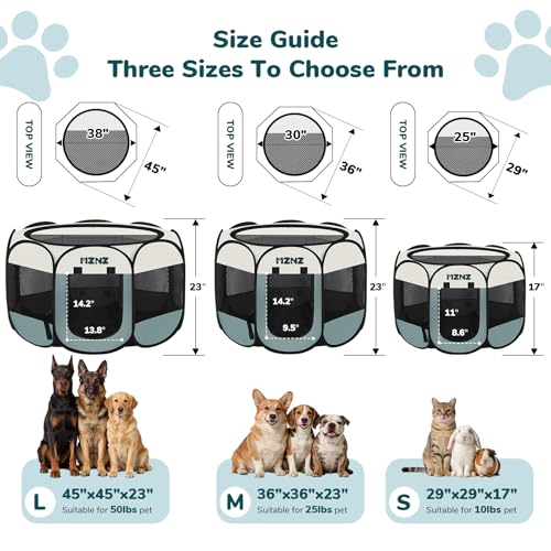 MZNZ Dog Cat Playpen, Portable Small Animal Playpen Crate Indoor for Dogs Cats Rabbits, Foldable Guinea Pigs Bunny Cage Enclosure for Outdoor, Pop Up Dogs Cats Tent Kennel with Carrying Case, Grey