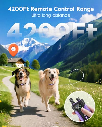 SLOPEHILL Dog Shock Collar - 4200FT Dog Training Collar with Remote,IPX8 Waterproof E-Collar with Beep,Vibration,Shock,Flash Light,No Shock Model,Electric Shock Collar for Dogs 8-140lbs,Purple 2PCS