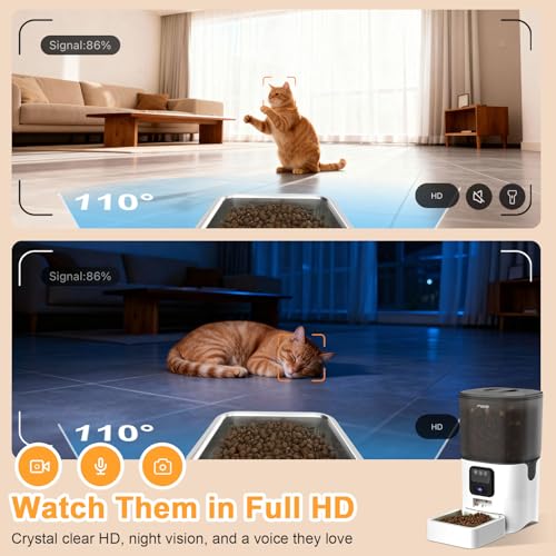PGID Automatic Cat Feeder with Camera, 1080P HD Video with Night Vision, 2.4G WiFi Pet Feeder for Cat & Small Dog, 2-Way Audio & Meal Call Pet Food Dispenser, Motion Capturing Auto Dog Feeder 6L