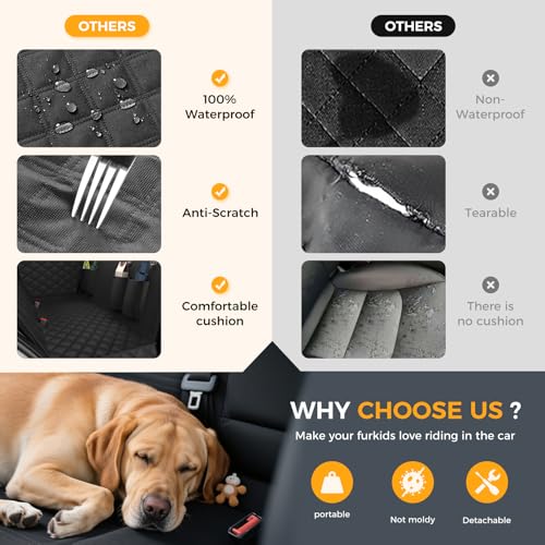 Elouta Dog Car Seat Cover for Back Seat,100% Waterproof Scratch Proof Nonslip Seat Cover,600D Heavy Duty Scratch Soft Dog Hammock for Car for Cars Trucks and SUVs Black