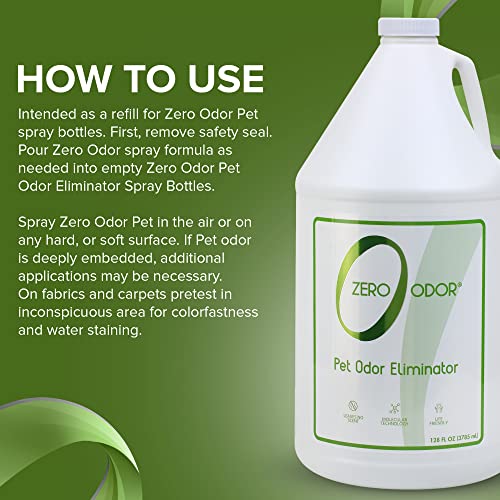 Zero Odor Pet Odor Eliminator, Air and Surface Odor Remover for Carpet, Furniture, and Pet Beds, Refill, 128 oz
