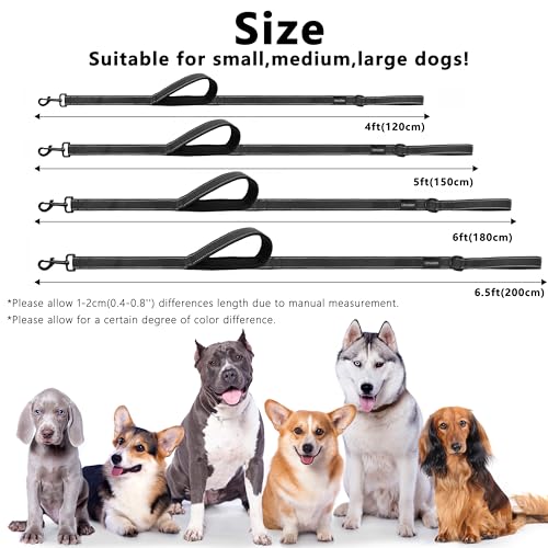 LIEVUIKEN Dog Leash 4ft Long, Double Handle Dog Leash for Safety Control Training, Heavy Duty Dogs Leads with Traffic Padded Handles, Reflective Leashes for Small Medium Large Dogs(4ft, Black)
