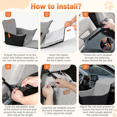 Tivray Elevated Dog Car Seat, Dog Booster Car Seats for Small & Medium Breeds Up to 35lbs, Fully Detachable and Washable, Soft Foam Pet Carseat with 2 Storage Pockets & 3 Safety Belts, Black & Gray