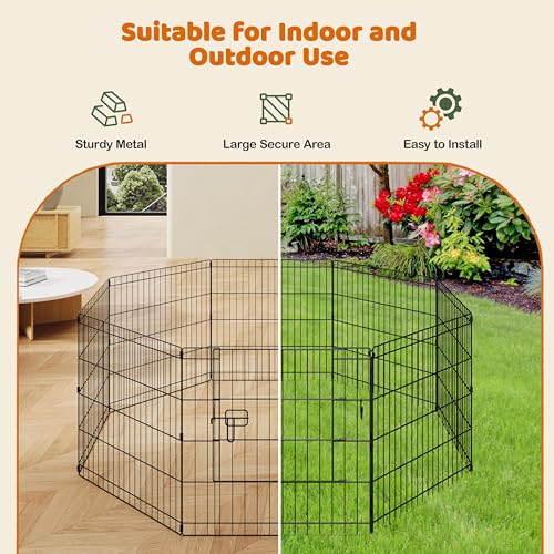 Yaheetech 24" High 8 Panel Foldable Metal Dog Exercise Pen Pet Playpen Dog Fence Outdoor & Indoor Use for Small Animals with Door Black