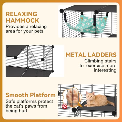 VISCOO Cat Cage(for Kitten), 3-Tier DIY Catio Cat Enclosures, 24" x 16" x 36" Cat Playpen Indoor & Outdoor with Hammock, Detachable Metal Wire Cats Crate, Exercise Place for Squirrel, Ferret
