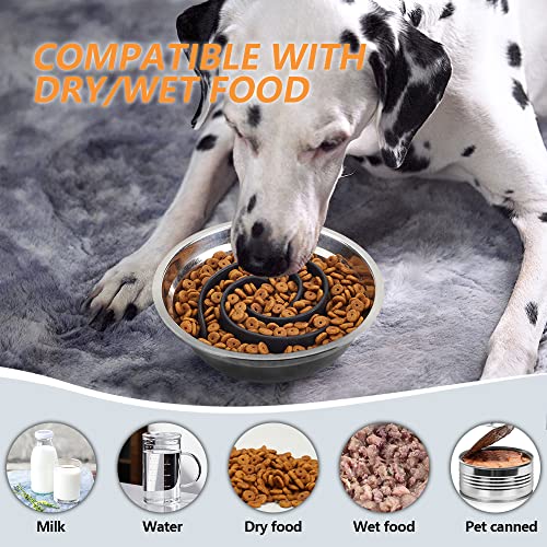 Slow Feeder Dog Bowls Insert, Animire Soft Silicone Slow Eating Dog Food Bowl for Small, Medium and Large Dogs, Compatible with Regular and Elevated Bowls