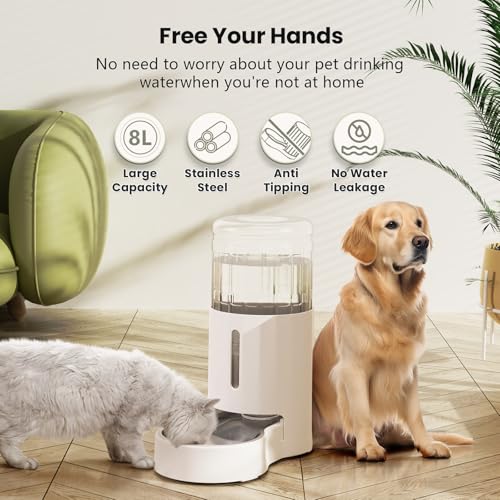 CZPET Automatic 7L Dog and Cat Water Dispenser with Stainless Steel Bowl Gravity Waterer,100% BPA-Free,Large Capacity and Drinking Area Noise-Free for Pets