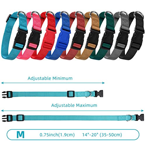 9 Pieces Adjustable Dog Collar for Animal, Soft Nylon Pets Puppy Collar with Quick Release Buckle Holder Bulk for Dogs Walking Running Training(Medium,Retro Colors)