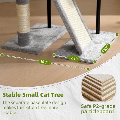 Gitelsnour Cat Tree for Indoor Cats, Cat Tower with Scratching Post for Small Cats and Kittens, Cat House with Removable Top Platform and Fluffy Balls, Hanging Cat Basket, Light Gray GCT006SW