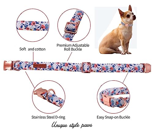 Unique Style Paws Dog Collar With Metal Buckle - Red Rose Flower Gift for Small, Medium, Large Boys Girls Dogs - Durable and Cute